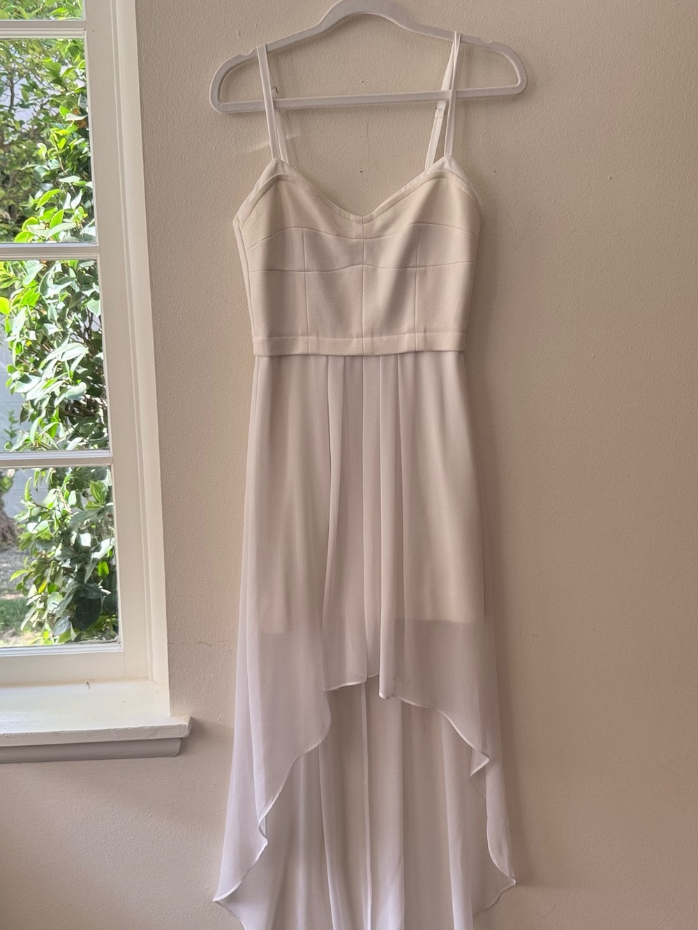 BCBGMaxAzria Ivory High-Low Spaghetti Strap Dress